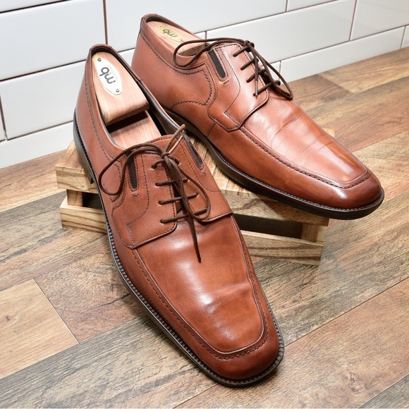 JOHNSTON MURPHY 59 10192 Men Sz 12M Brown Leather Apron Toe Oxfords 36-2. - Picture 4 of 9